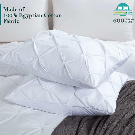 Queen Pillow Shams Set of 2 White Pinch Pleated 20x30 100% Egyptian Cotton