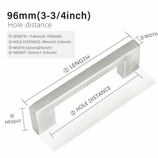 Redunest 5-Pack Brushed Nickel Square Cabinet Pulls 3.75" Stainless Steel