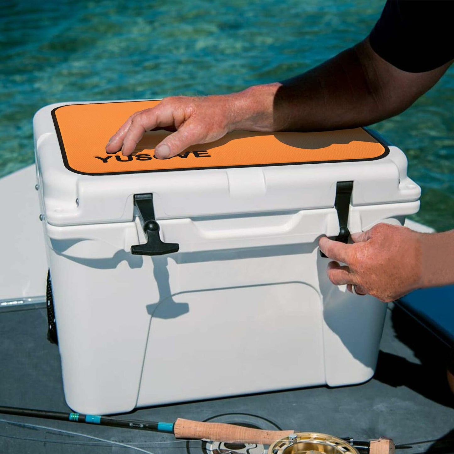 YUSOVE EVA Cooler Pad Mat for Tundra 35, Seadek Style, 3M Adhesive (Orange)