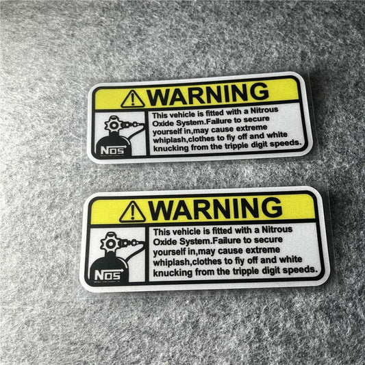 2PCS Warning NOS Stickers Car Motorcycle Helmet Racing Decals 5x2.1cm