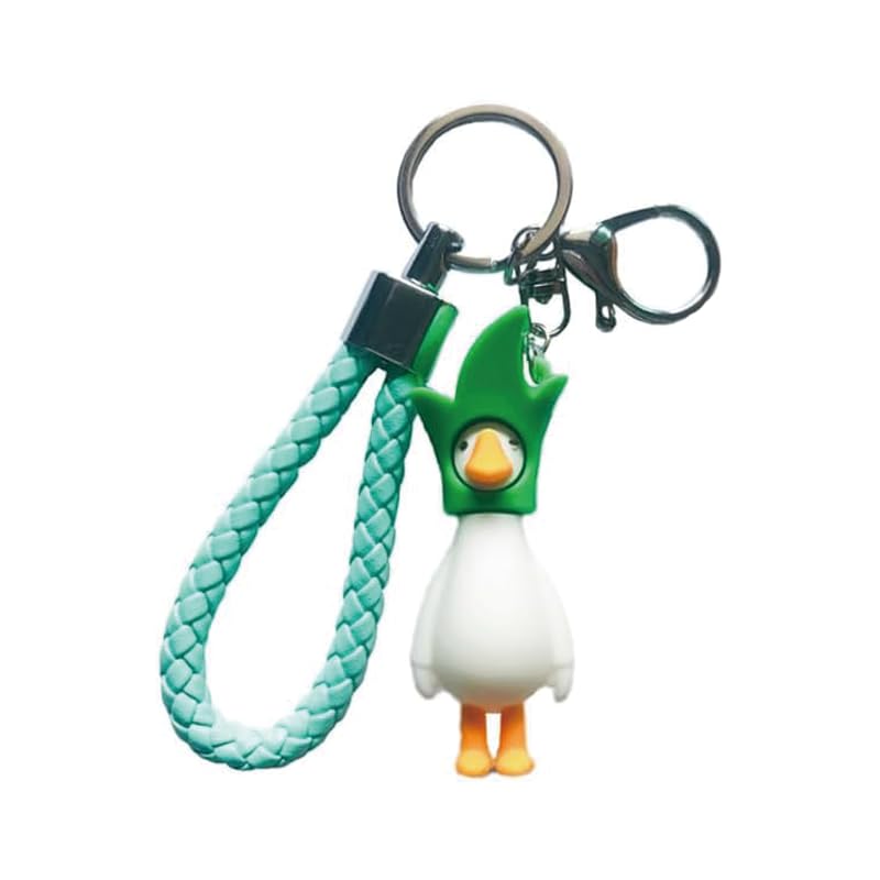 BISAS PU Leather Rope Woven Cute Green Goose Key Chains Zinc Alloy Key Ring Car Keychains Bag Pendant (Green Goose)