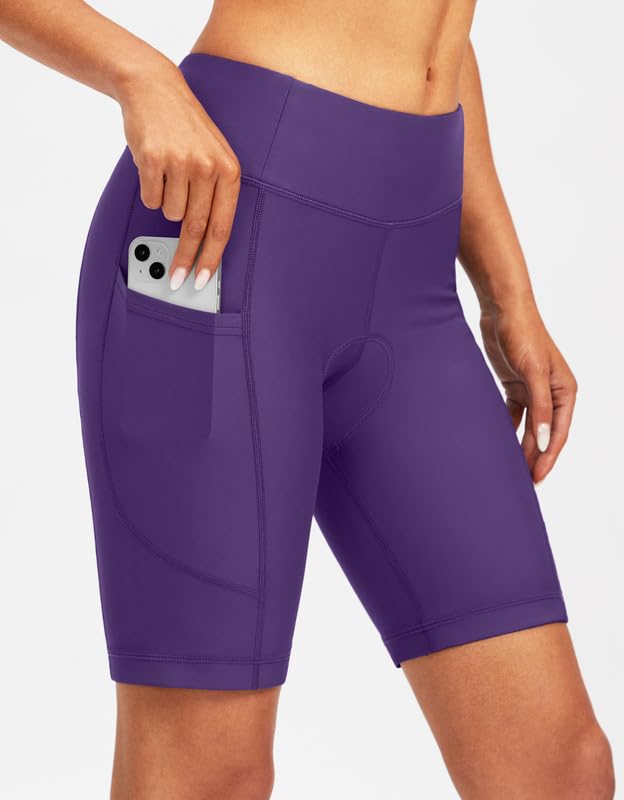Bikewa Women's 4D Padded Cycling Bike Shorts Purple Zipper Pockets Size M