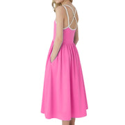 WELAKEN Girls Summer Sundress Criss Cross Back Elastic Waist Hot Pink Size 14Y
