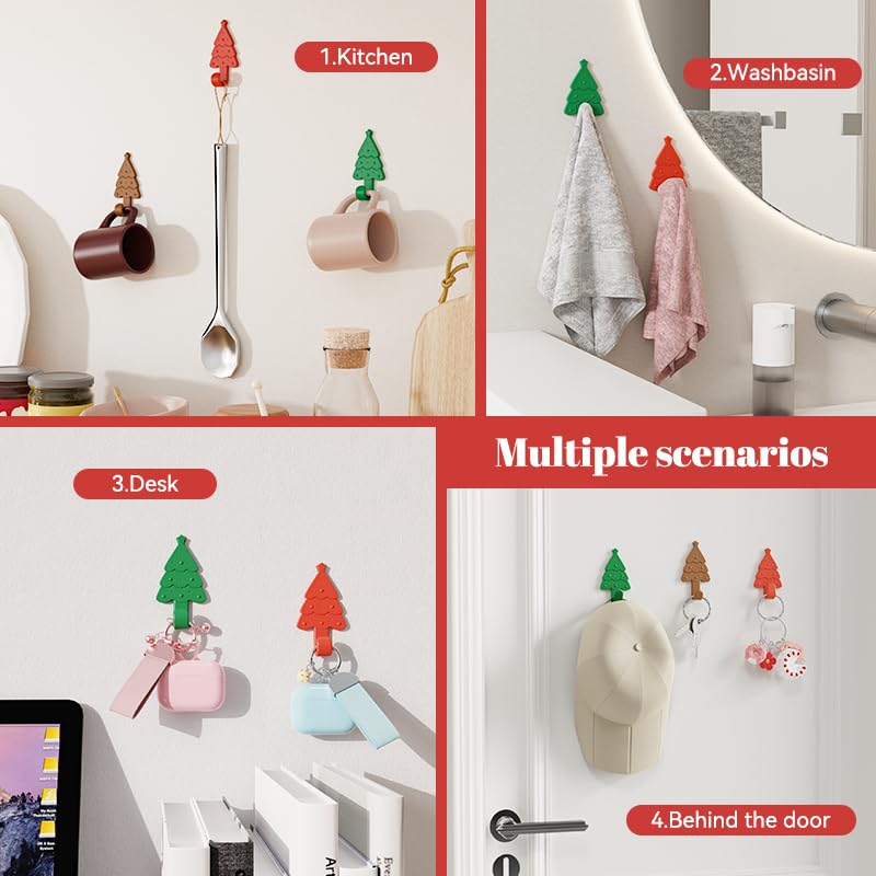 Zealoire Christmas Stocking Holders for Mantle - 3 PCS Silicone Wrapped Metal Adhesive Hooks, Adjustable Foldable Holidy Decor Wall Hooks for Stockings, Bells, Ornaments, Wreaths
