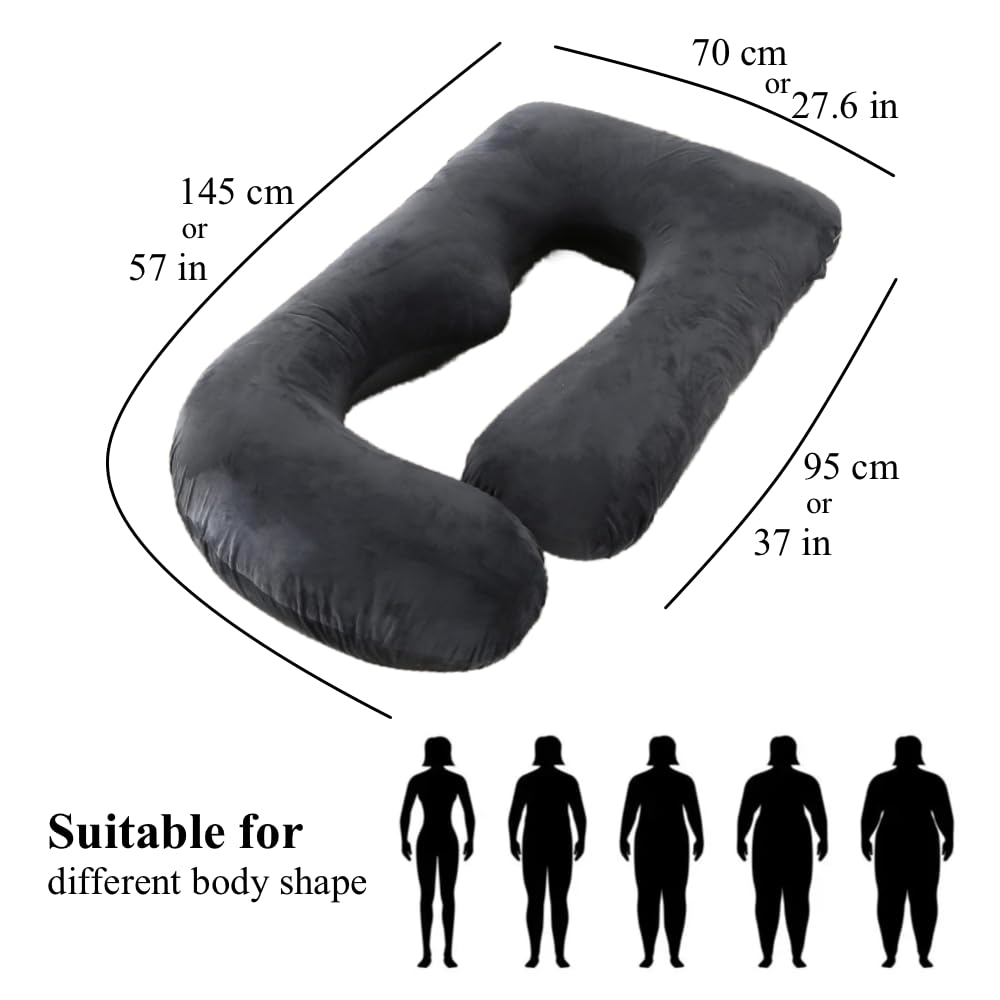 ALLOPERA Pregnancy Pillow Full Body 57in Maternity Sleep Support Black Grey XL