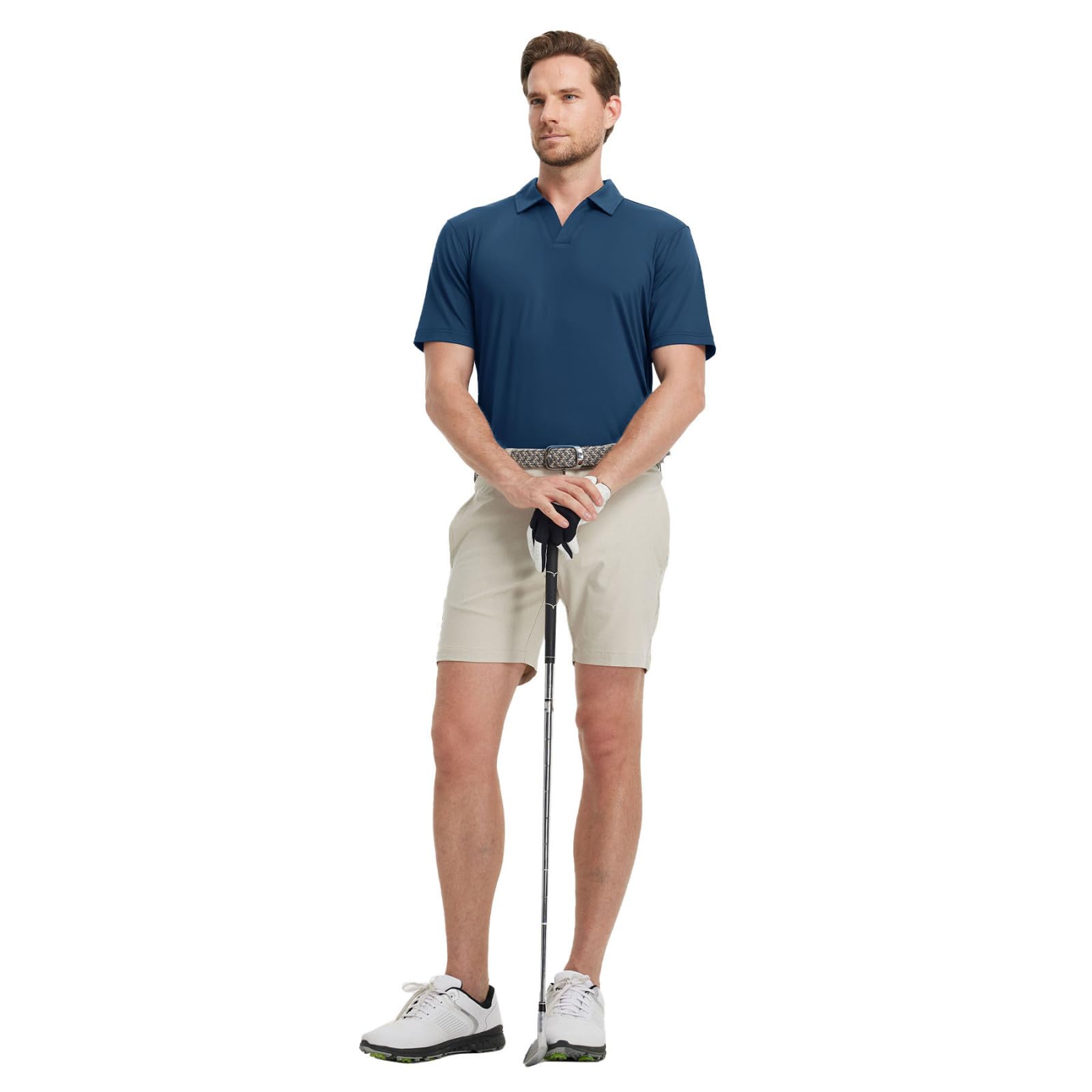 M MAELREG Mens Golf Polo Shirt Dry Fit V Neck Moisture Wicking Blue