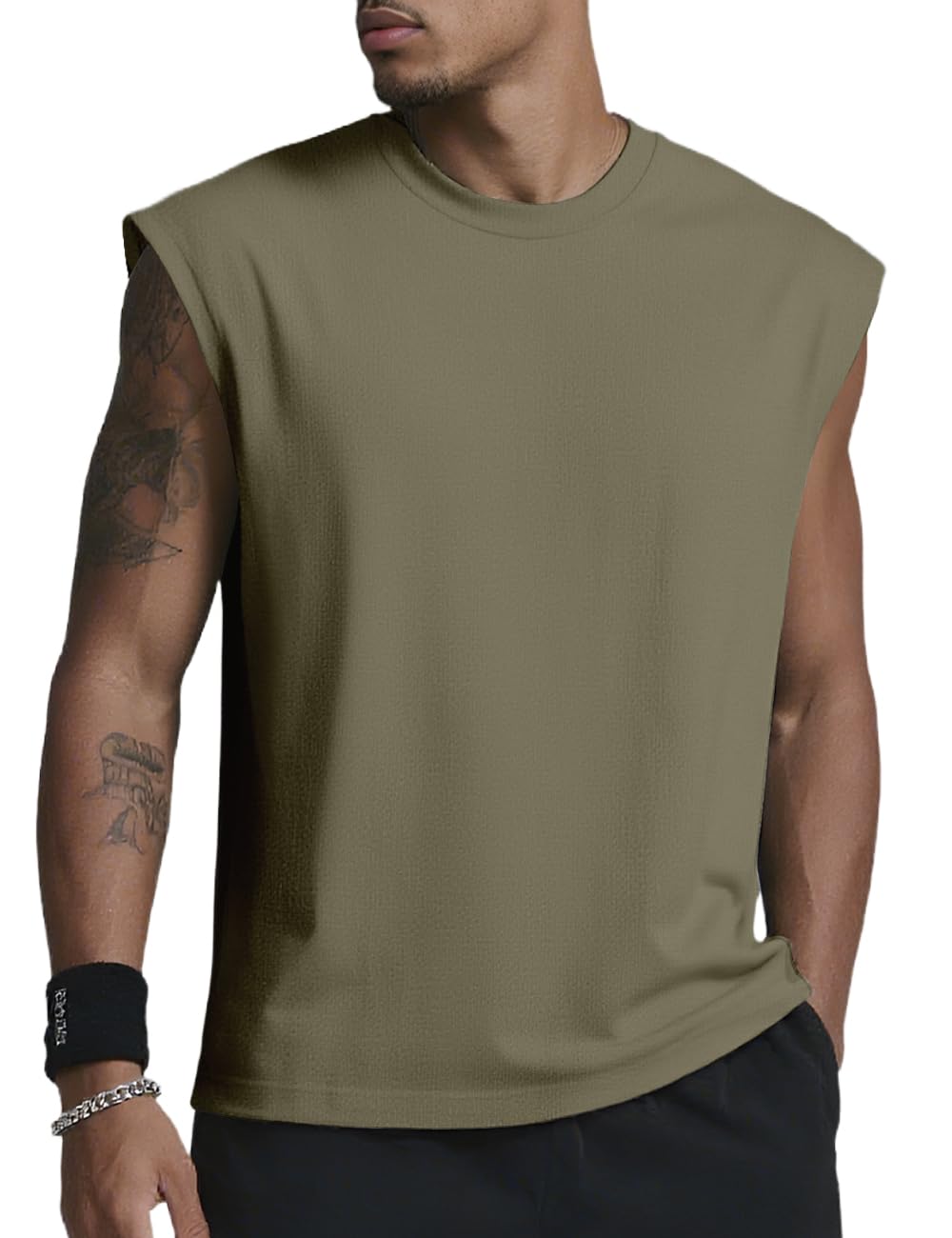 QOSOQ Mens Gym Tank Top Sleeveless Quick Dry Muscle Shirt Running Tee