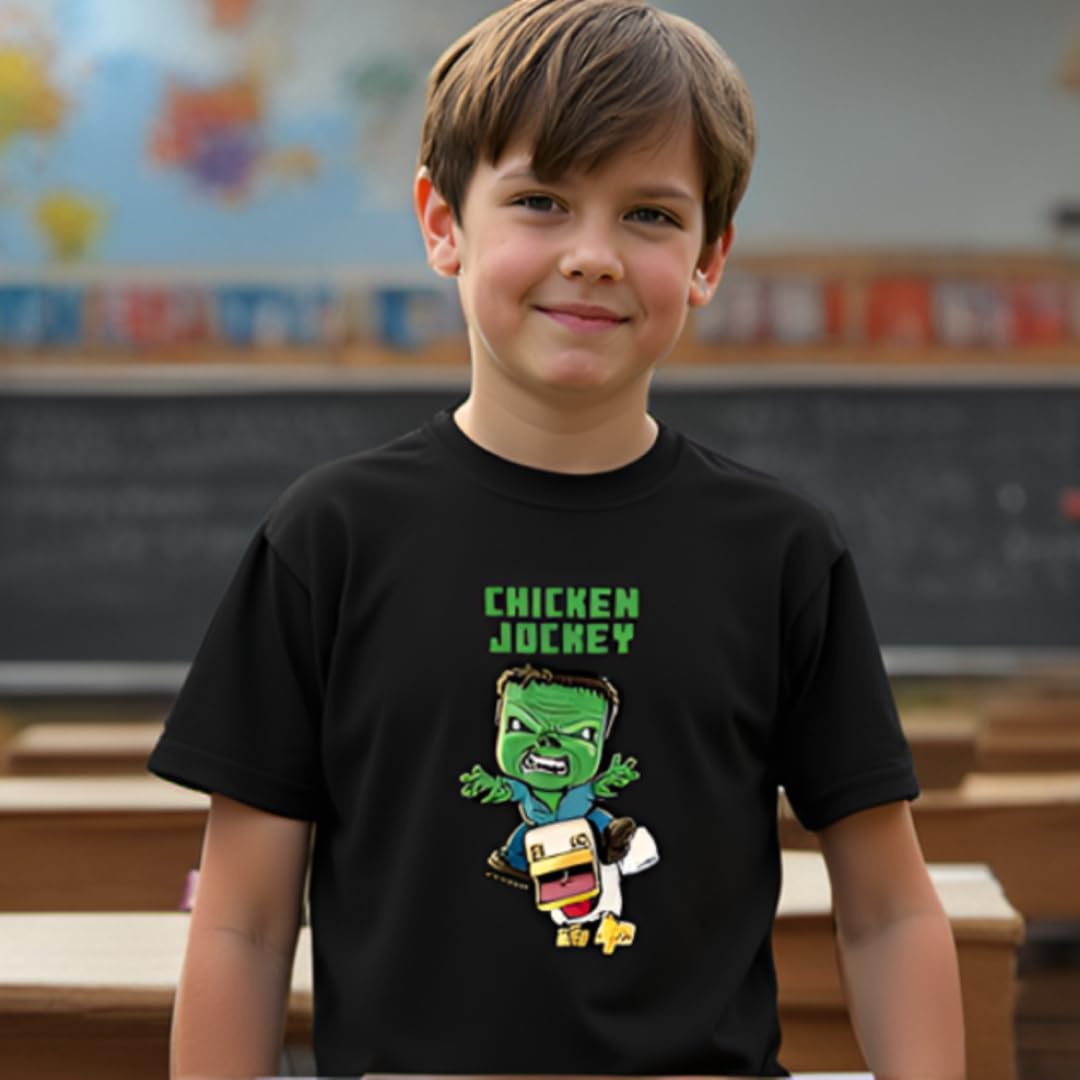 A Minecraft Movie Chicken Jockey Youth Black Crew Neck Short Sleeve T-Shirt - XL