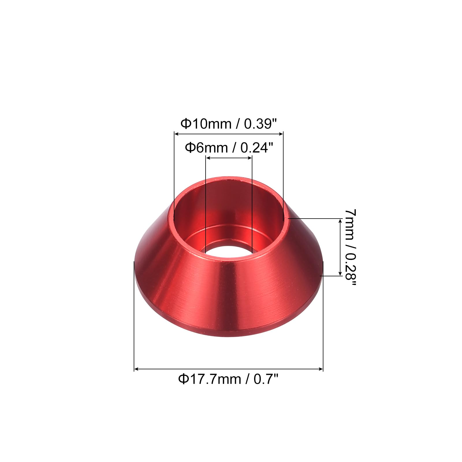 uxcell M6 Cone Cup Countersunk Washers Anodized Aluminum Red 50 Pcs