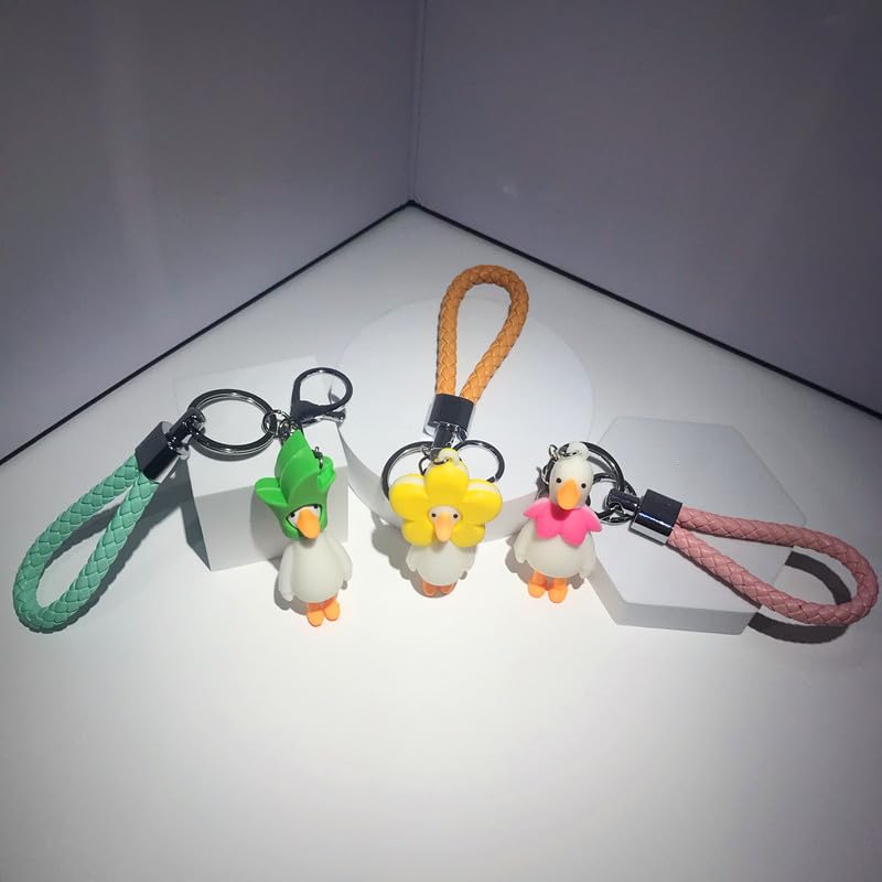 BISAS PU Leather Rope Woven Cute Green Goose Key Chains Zinc Alloy Key Ring Car Keychains Bag Pendant (Green Goose)