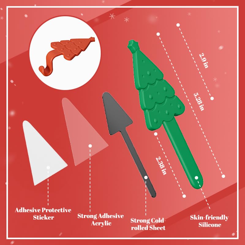 Zealoire Christmas Stocking Holders for Mantle - 3 PCS Silicone Wrapped Metal Adhesive Hooks, Adjustable Foldable Holidy Decor Wall Hooks for Stockings, Bells, Ornaments, Wreaths