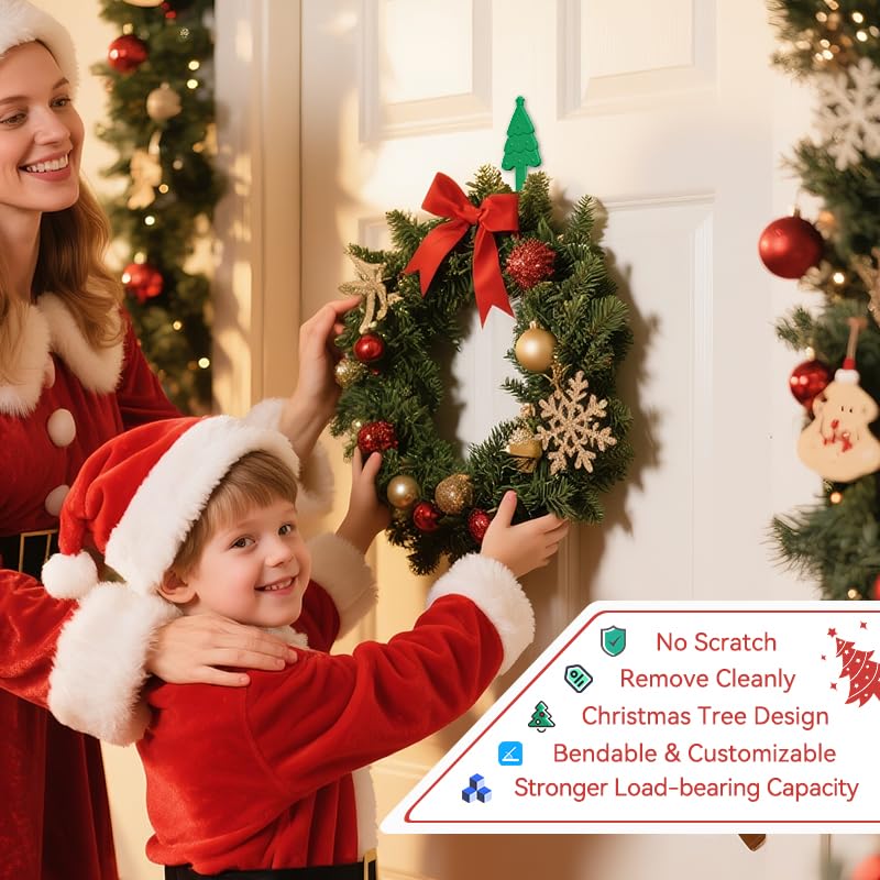Zealoire Christmas Stocking Holders for Mantle - 3 PCS Silicone Wrapped Metal Adhesive Hooks, Adjustable Foldable Holidy Decor Wall Hooks for Stockings, Bells, Ornaments, Wreaths
