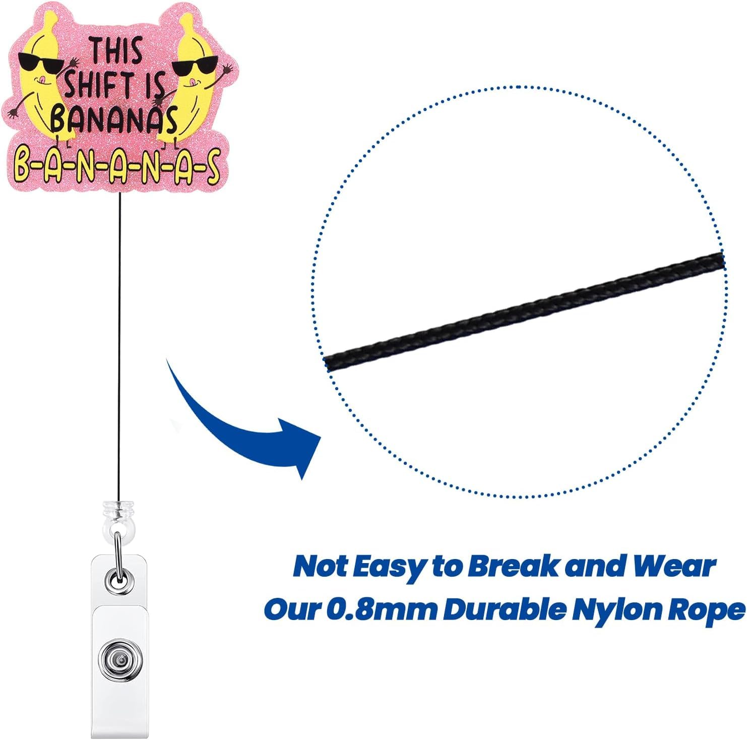 Funny Bananas Badge Reel Retractable Medical ID Clip Glitter Nurse Doctor