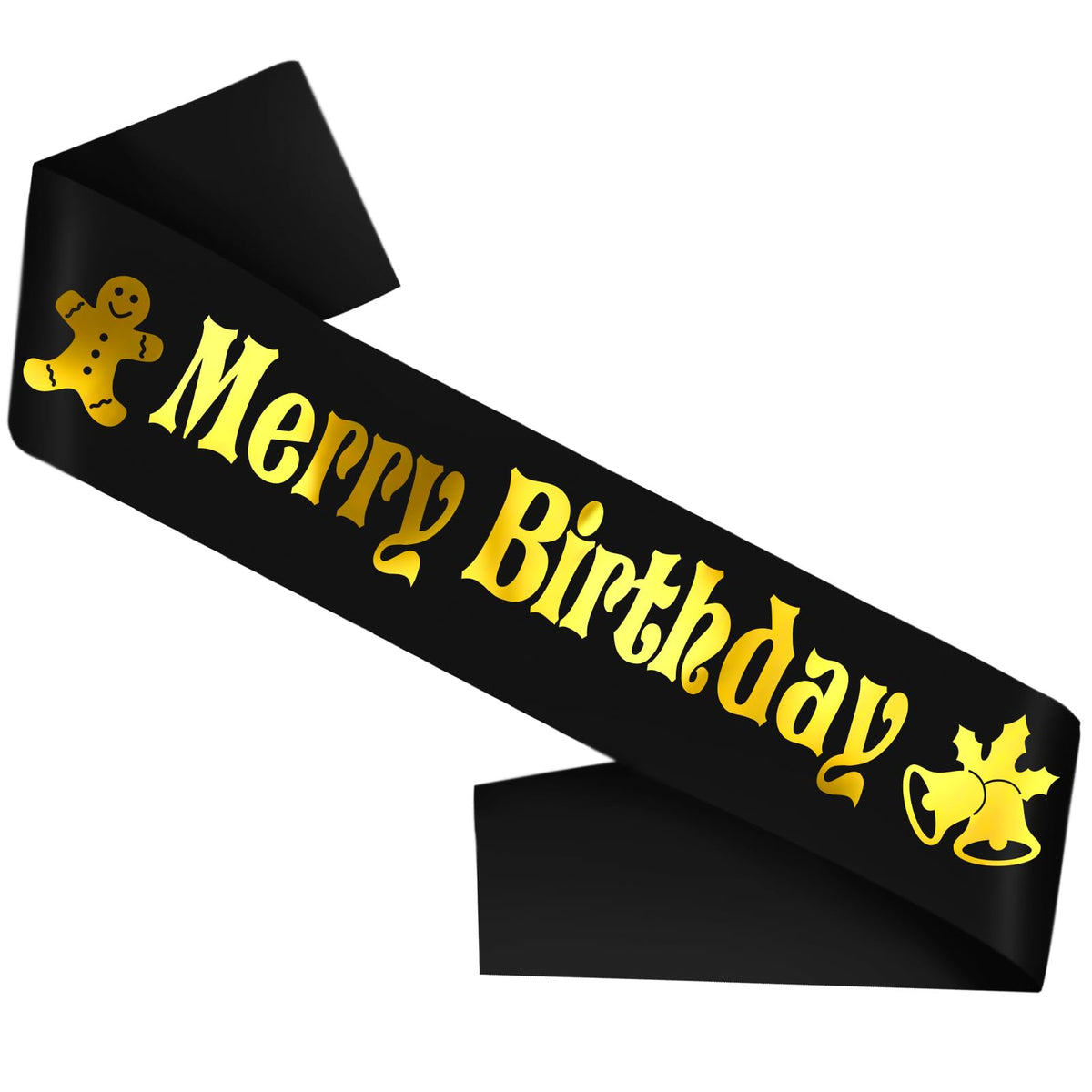 JXYCBZYing Merry Birthday Sash with Gold Foil, Black Holiday Birthday Sash, Christmas Birthday Sash, Holiday Birthday Party Decorations, Ideas, Gifts, Jokes and Favors (Black + Gold)