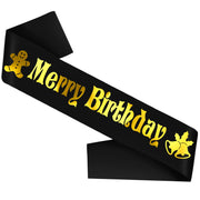 JXYCBZYing Merry Birthday Sash with Gold Foil, Black Holiday Birthday Sash, Christmas Birthday Sash, Holiday Birthday Party Decorations, Ideas, Gifts, Jokes and Favors (Black + Gold)