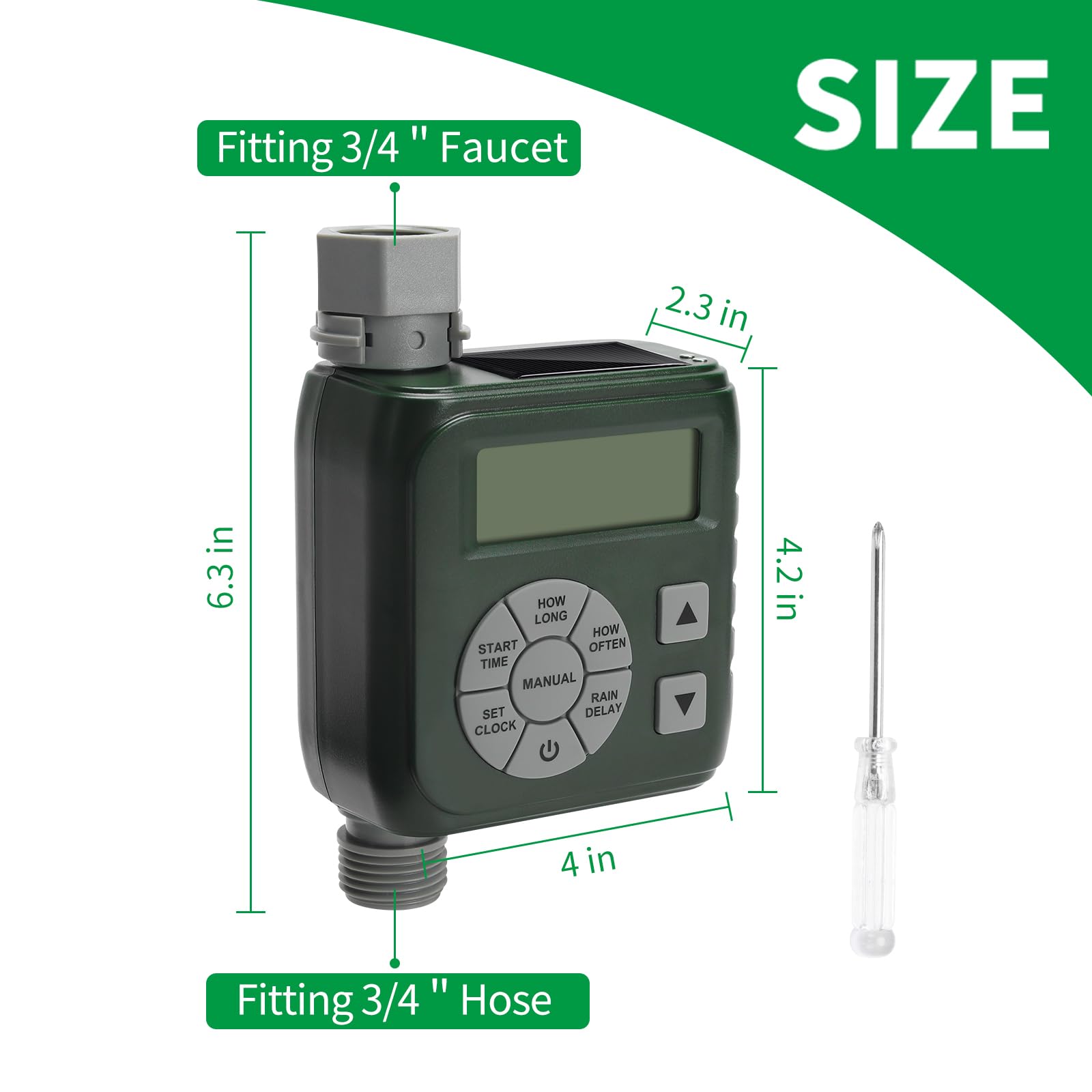 Zuomeng Programmable Sprinkler Timer Garden Hose Solar Battery Dual Power Green