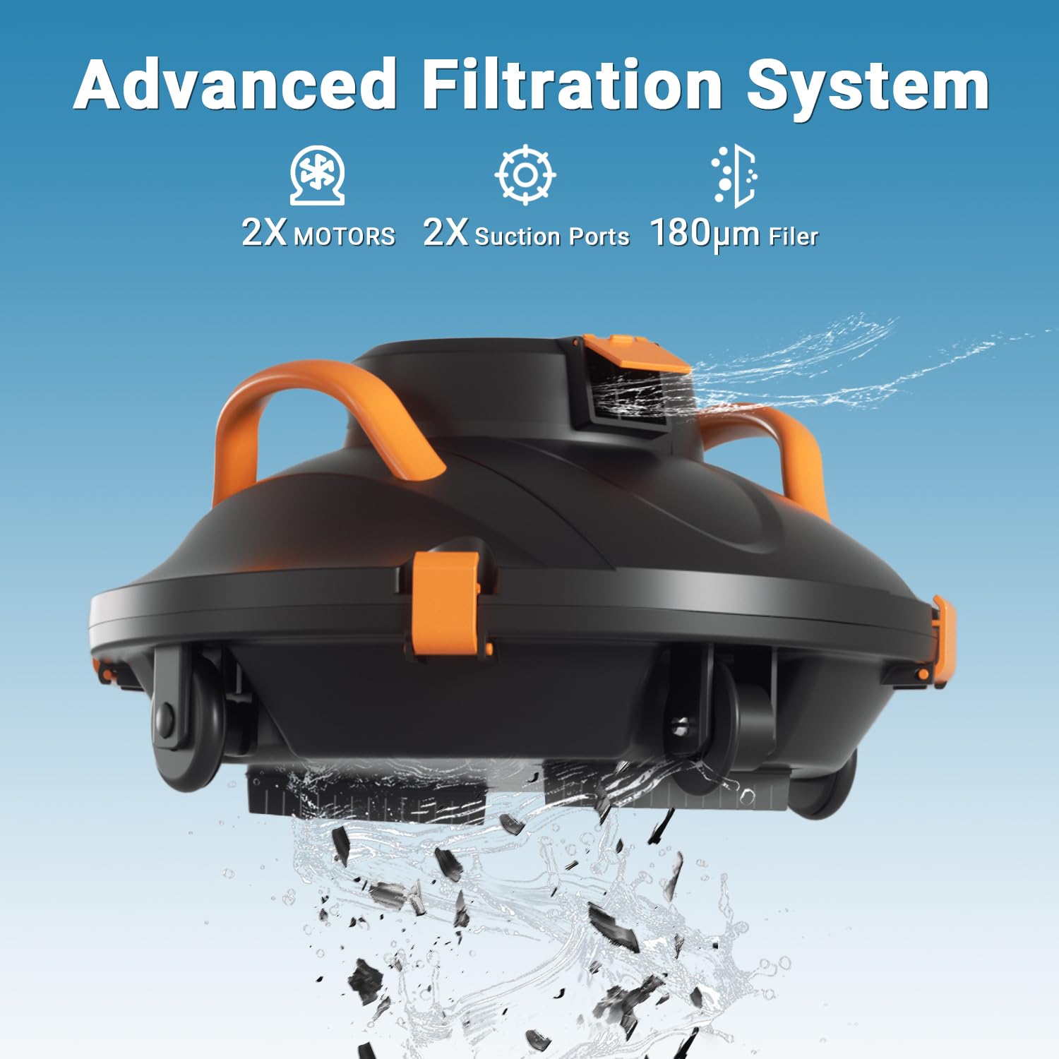 iHomey Cordless Robotic Pool Cleaner Black-Orange Smart Sensor 110 Min