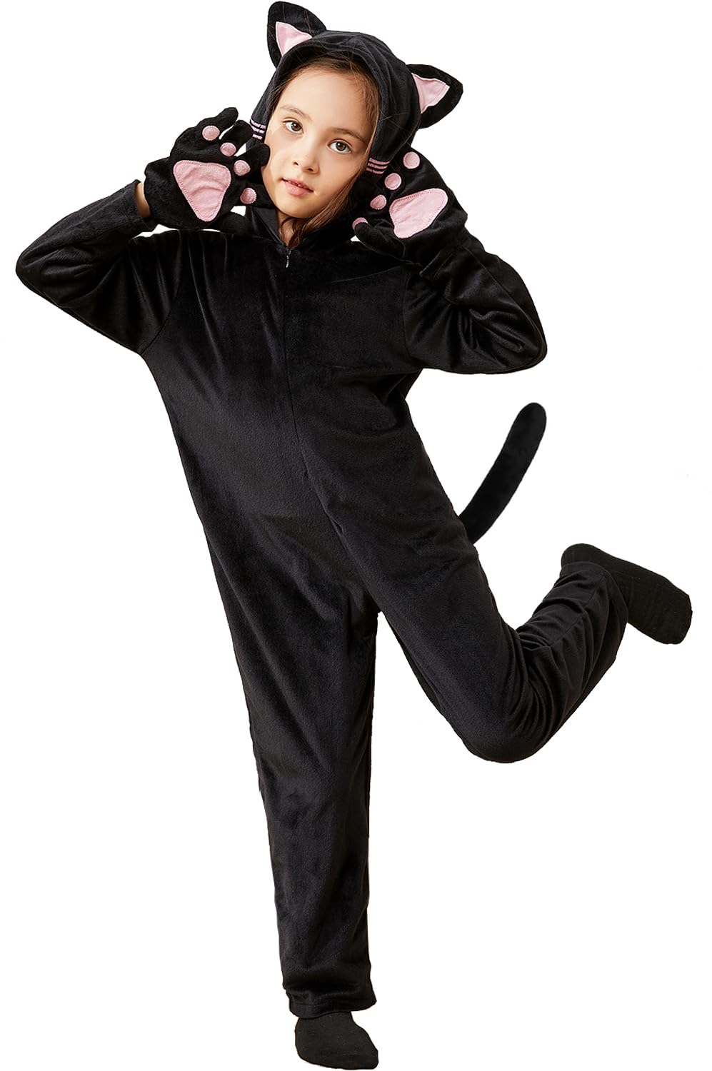 ZOMPAKER Girls Black Cat Costume Halloween Dress Up Black Size S