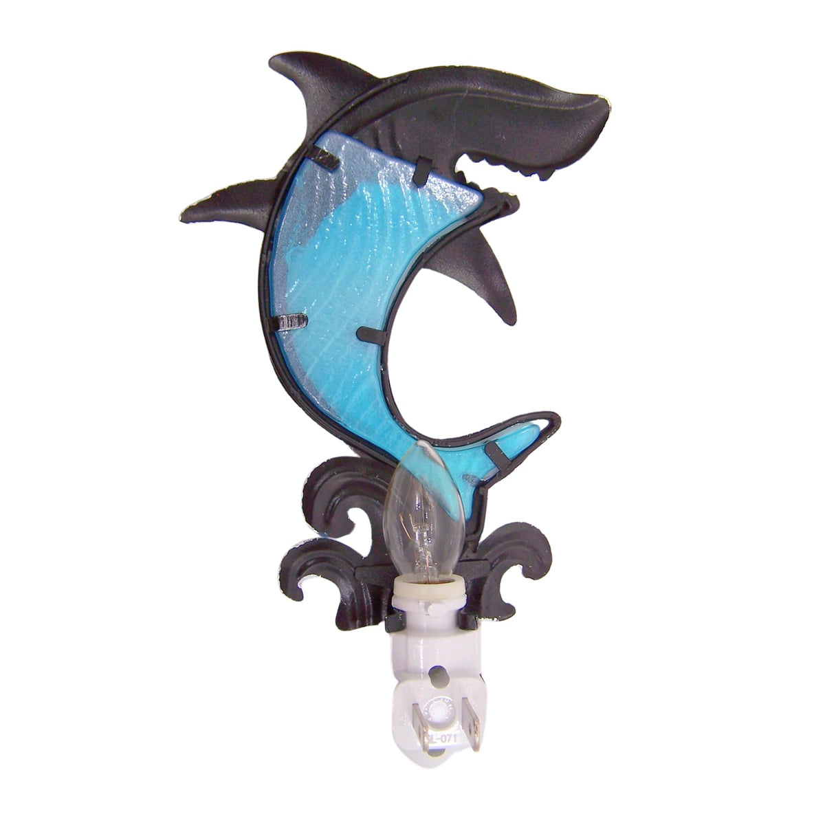 Wowser Coastal Blue Shark Glass Night Light, Hand-Painted Ocean Decor