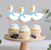 JDIYMI One Silly Goose Cupcake Topper Baby Shower Birthday Party 20pcs Blue