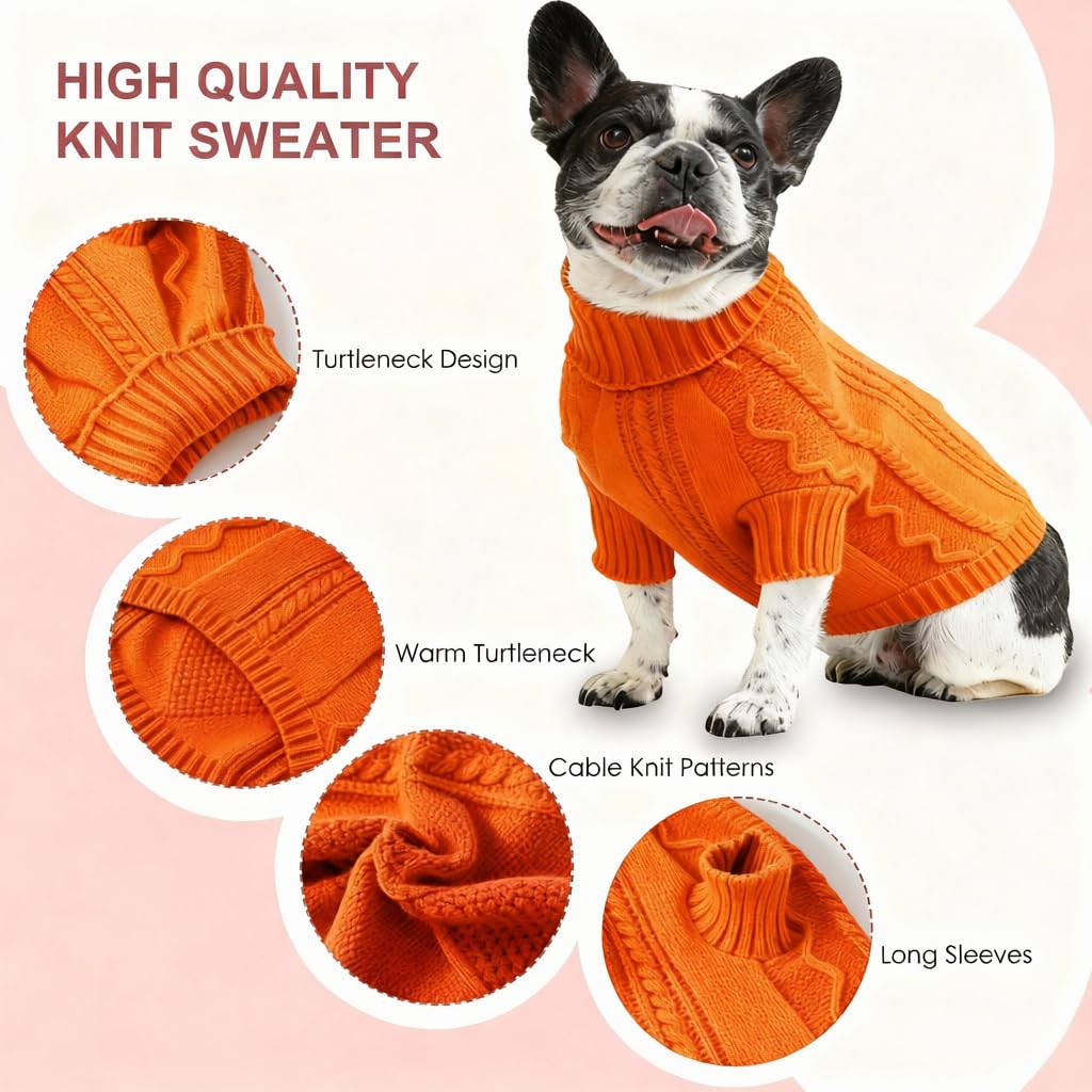 Christmas Dog Pullover Sweater, Cold Weather Cable Knitwear, Classic Turtleneck Thick Warm Clothes for Chihuahua, Bulldog, Dachshund, Pug, Yorkie (Red, X-Small)