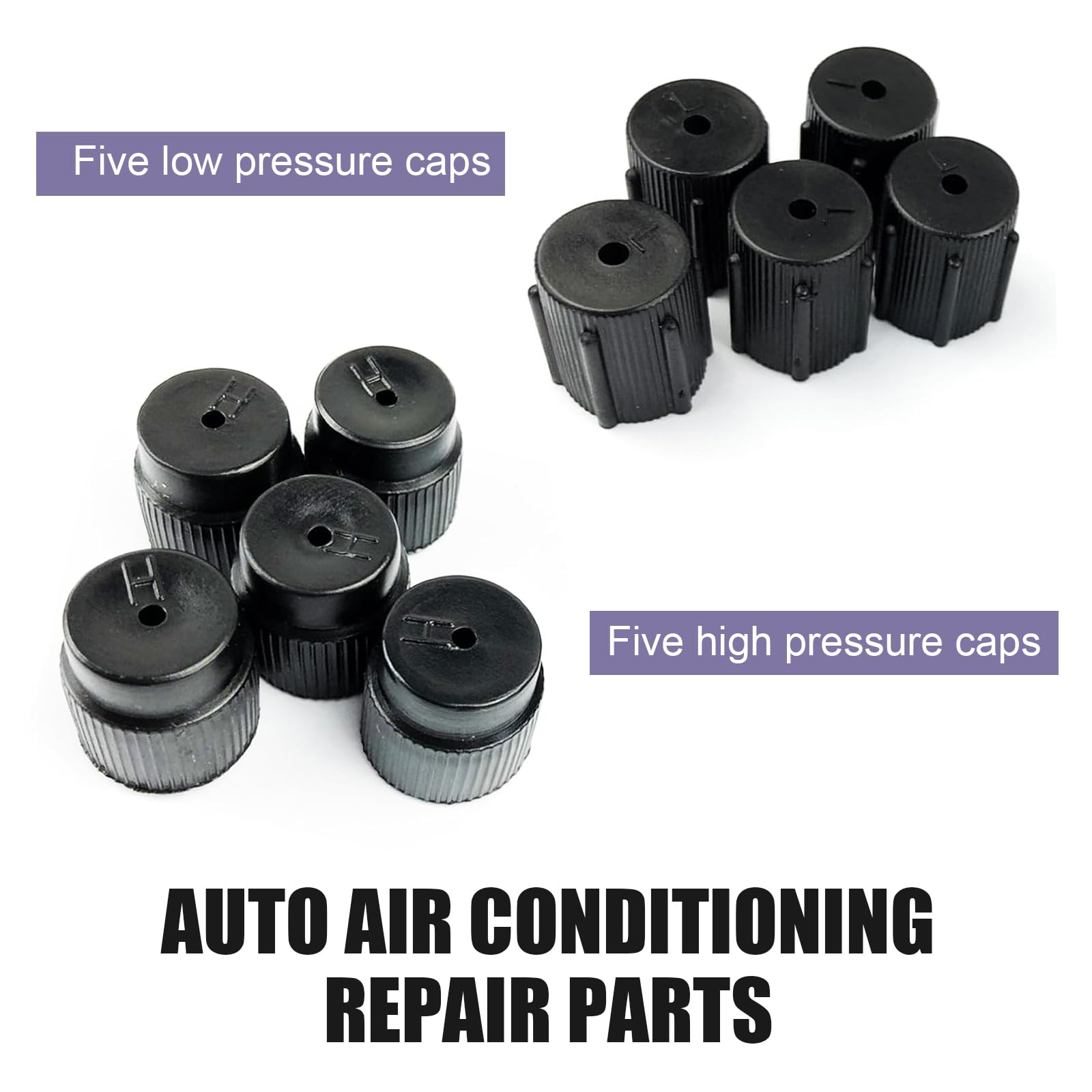 lekudo Car A/C Service Port Cap Kit 10pcs 0.5" Low & 0.6" High Pressure Black