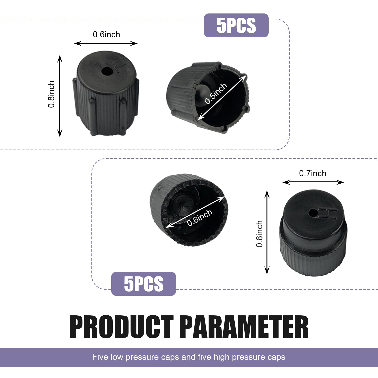 lekudo Car A/C Service Port Cap Kit 10pcs 0.5" Low & 0.6" High Pressure Black