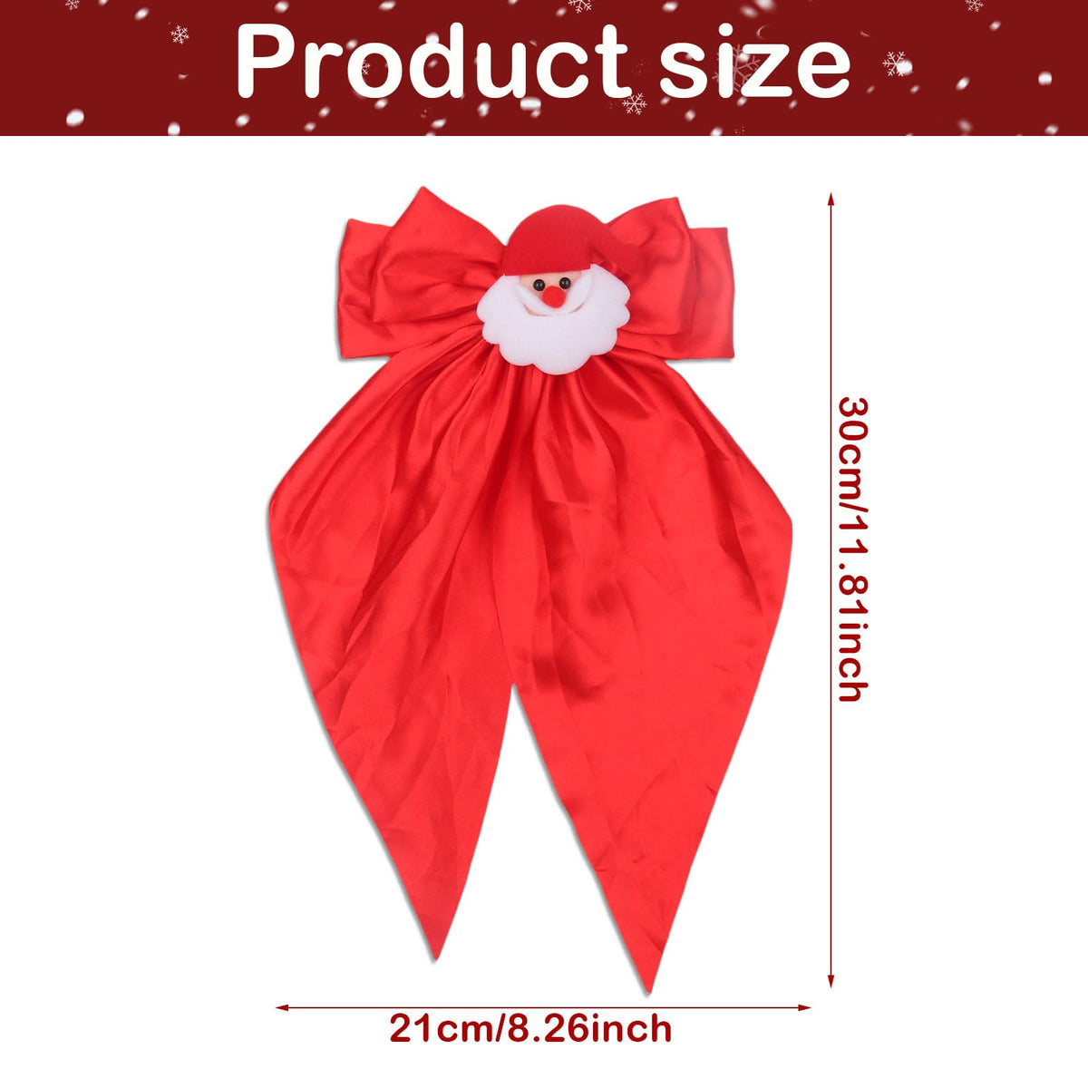 HIFANMM 2pcs Christmas Bow Hair Clips Xmas Tree Santa Claus Hair Accessories for Women Girls, Red White Big Bows Long Tail Hairpins Winter New Year Christmas Party Costume Supplies Decoration