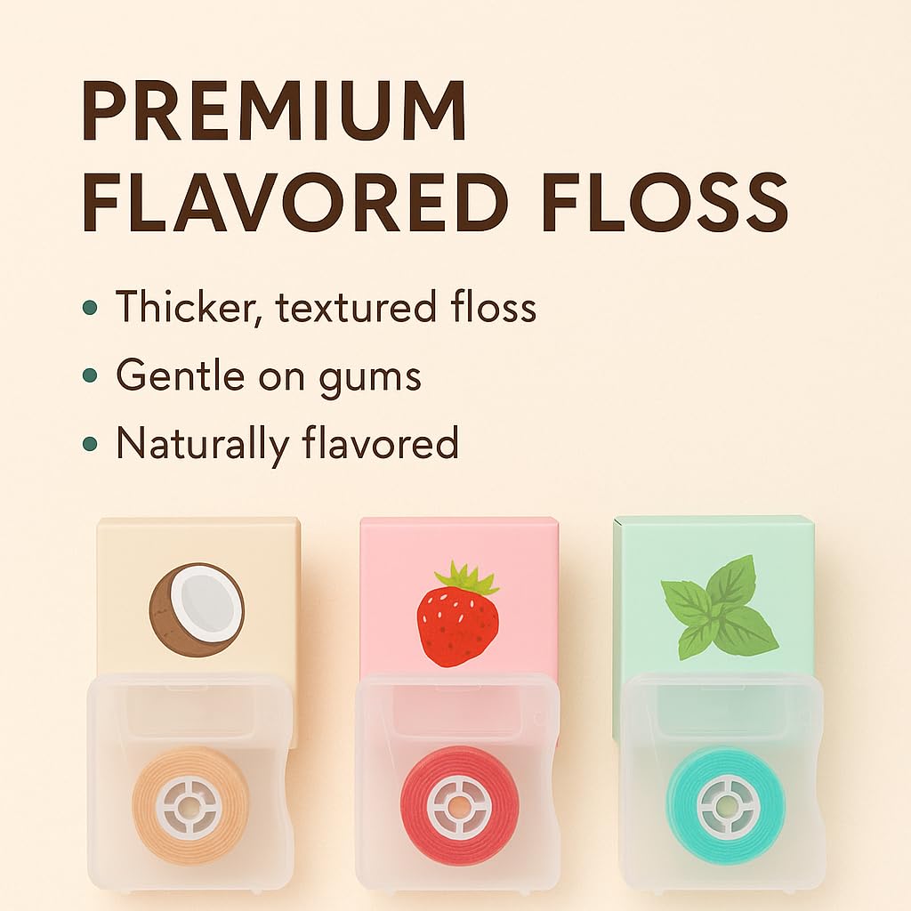 Fleura Wellness Flavored Dental Floss 3-Pack Coconut Waxed Thick Blue
