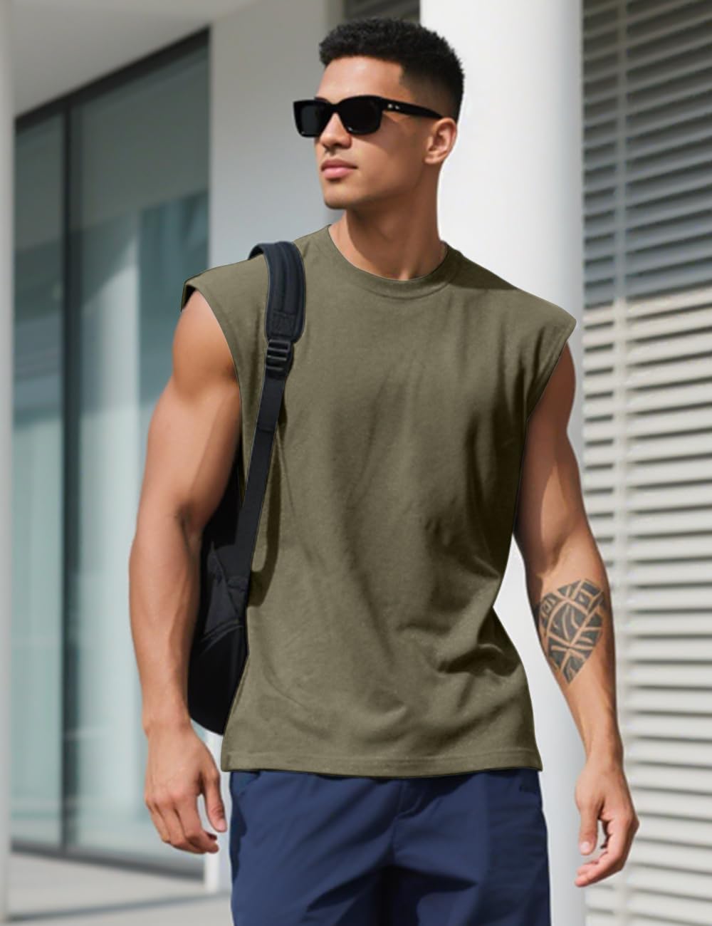 QOSOQ Mens Gym Tank Top Sleeveless Quick Dry Muscle Shirt Running Tee