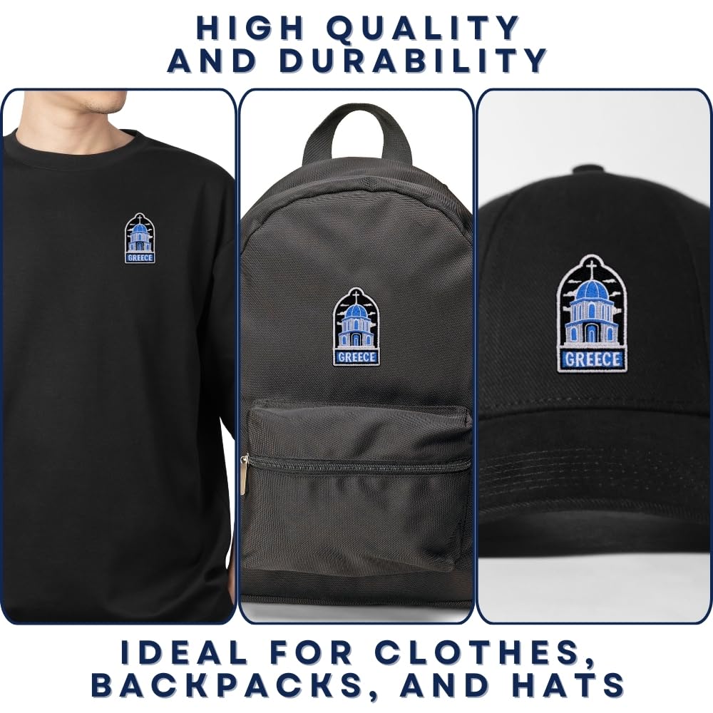 EMBRO BOF Blue Dome Greece Patch 3in Iron On Travel Patch