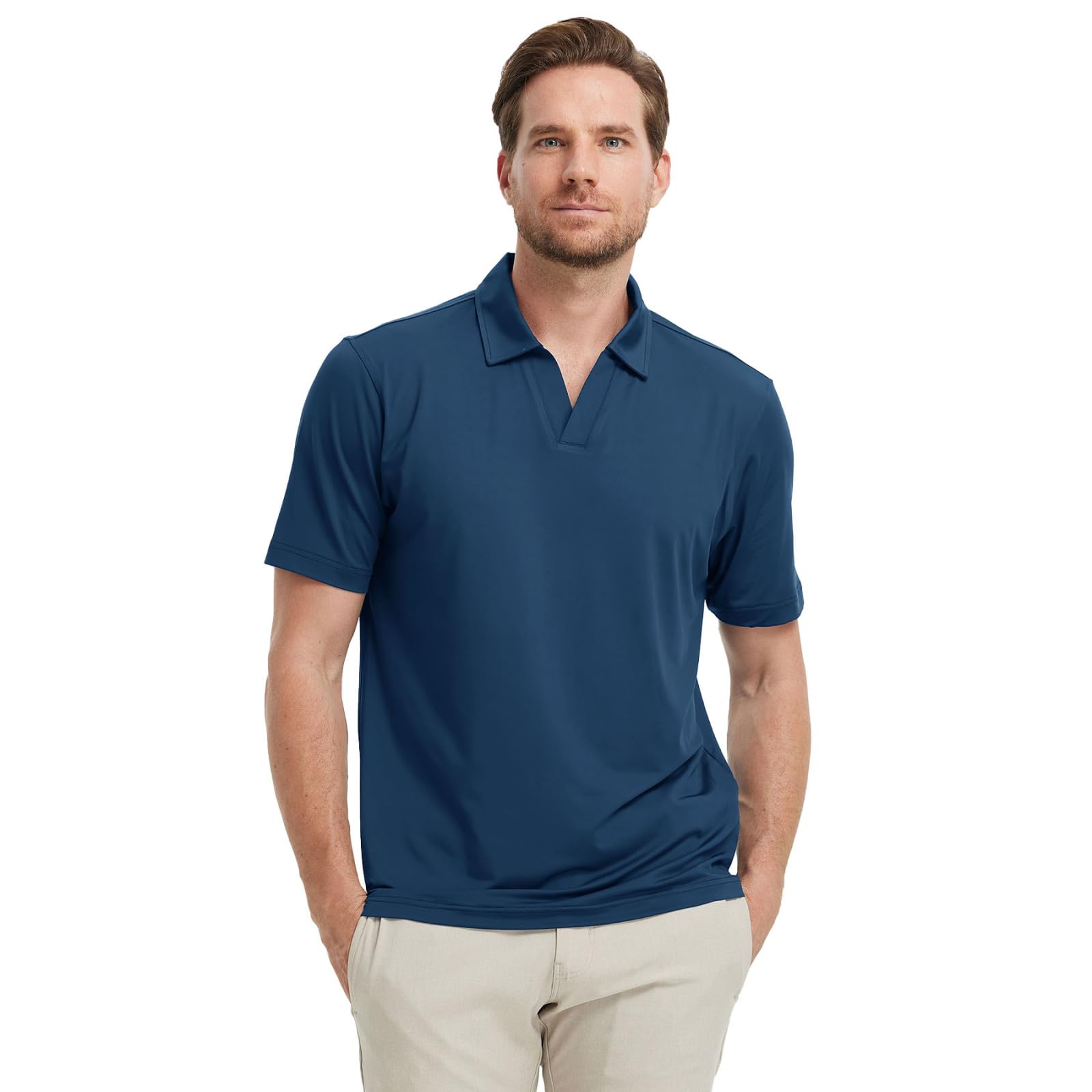 M MAELREG Mens Golf Polo Shirt Dry Fit V Neck Moisture Wicking Blue