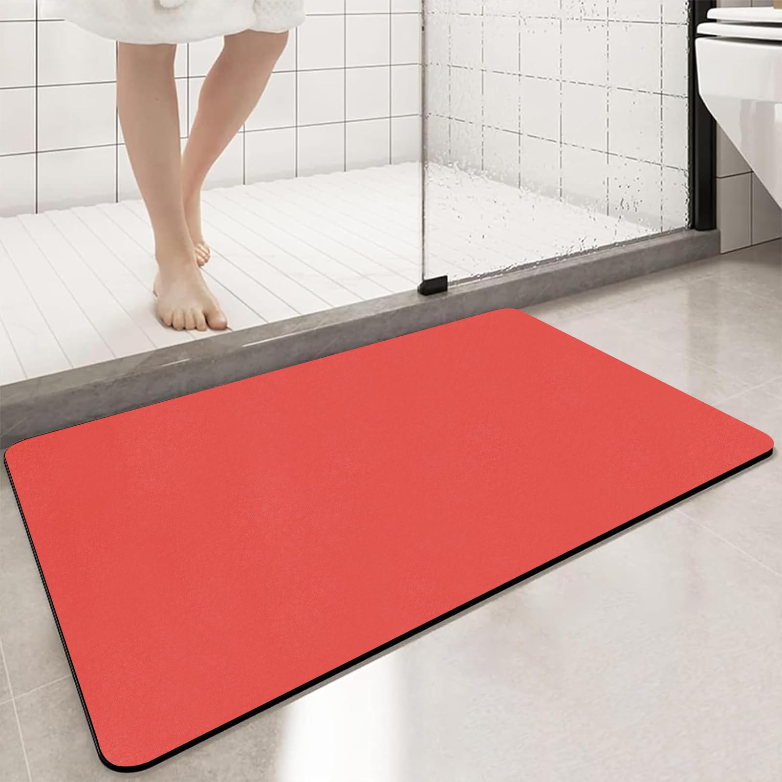 PROOVEELLY Diatomaceous Earth Bath Mat Non Slip Quick Dry Red 15.7x35.4