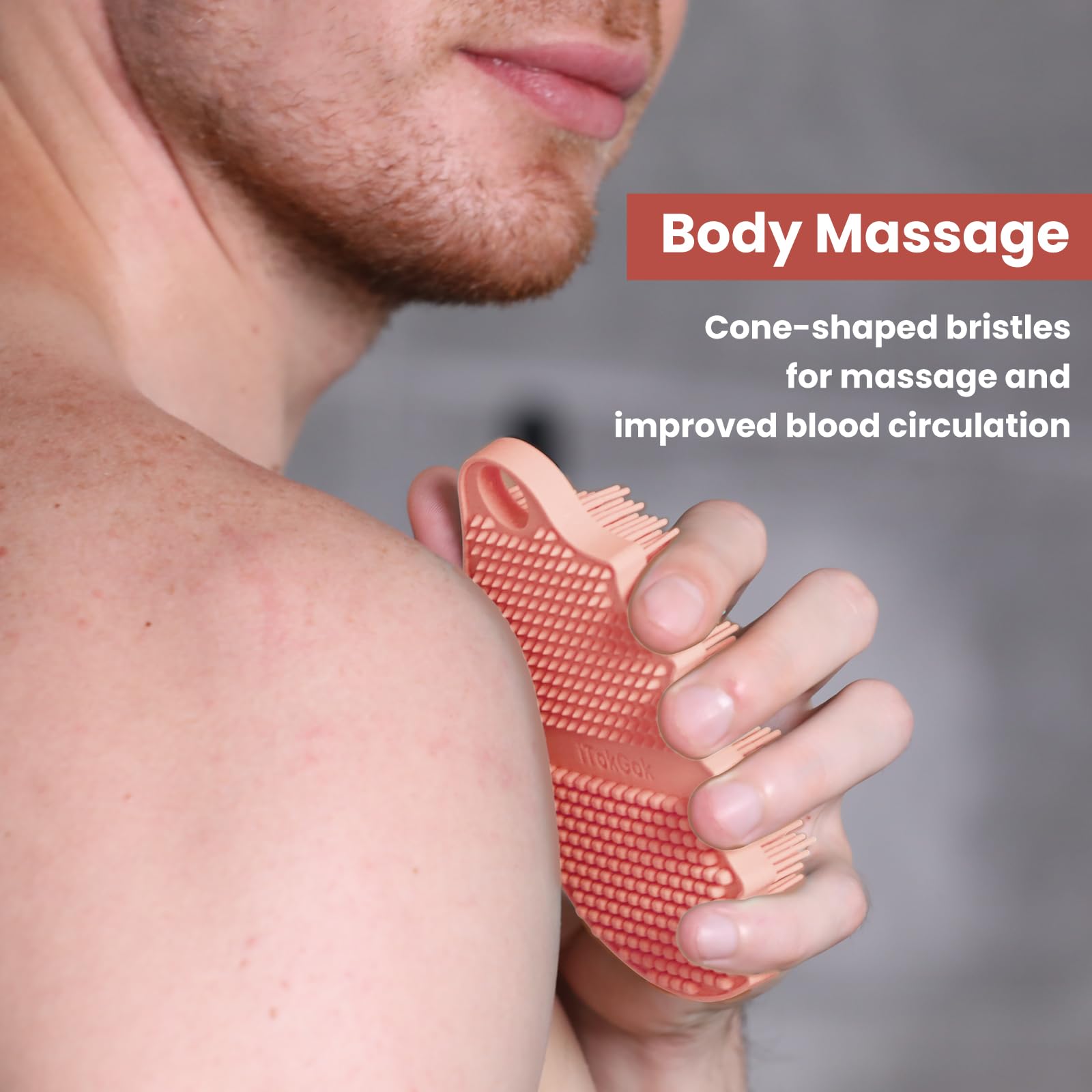 iTokGok Silicone Body Scrubber Silver-Infused Dual-Sided 3-in-1 Pink