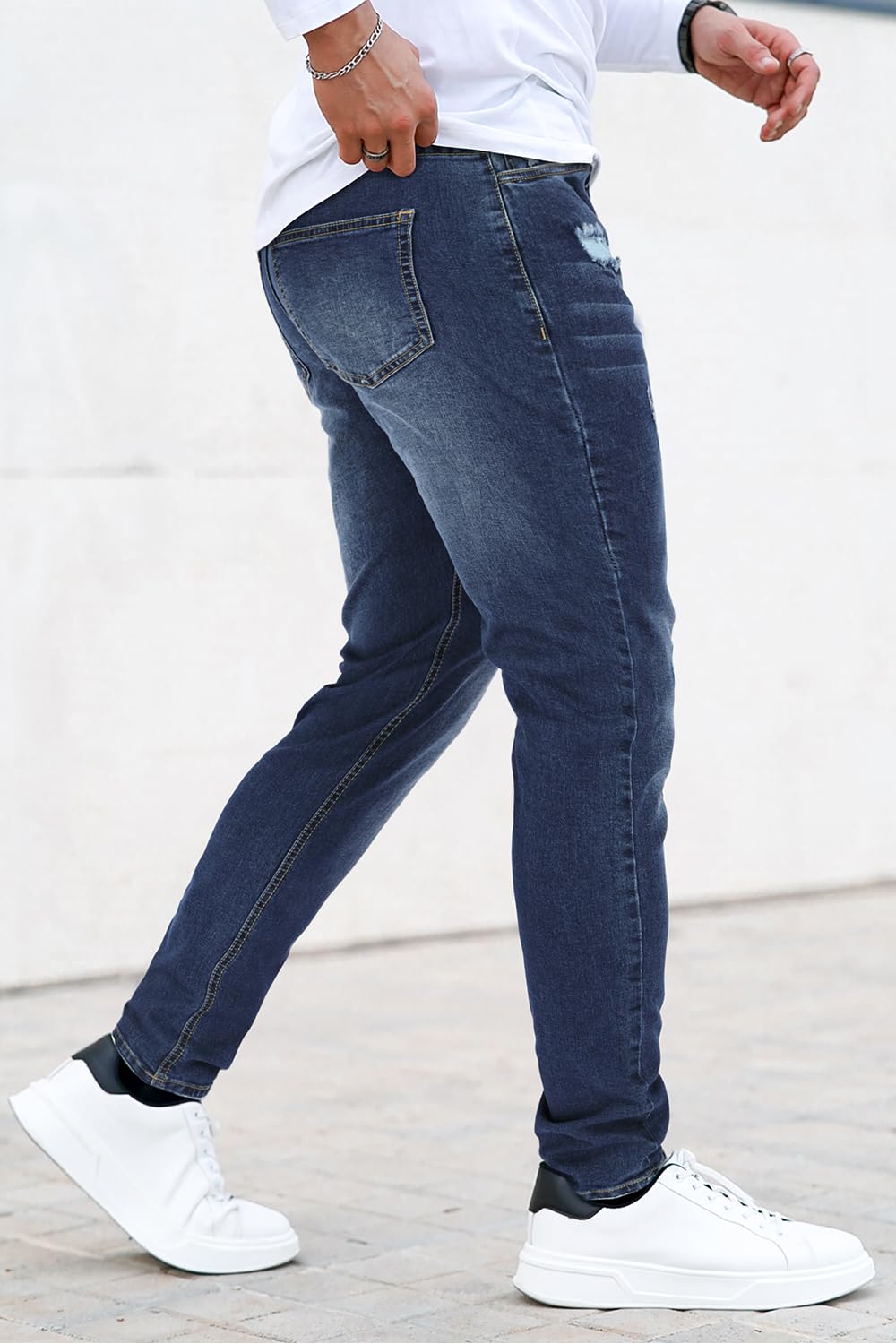 Heyfanee Mens Slim Fit Ripped Skinny Jeans Dark Blue Cotton Size 30x30