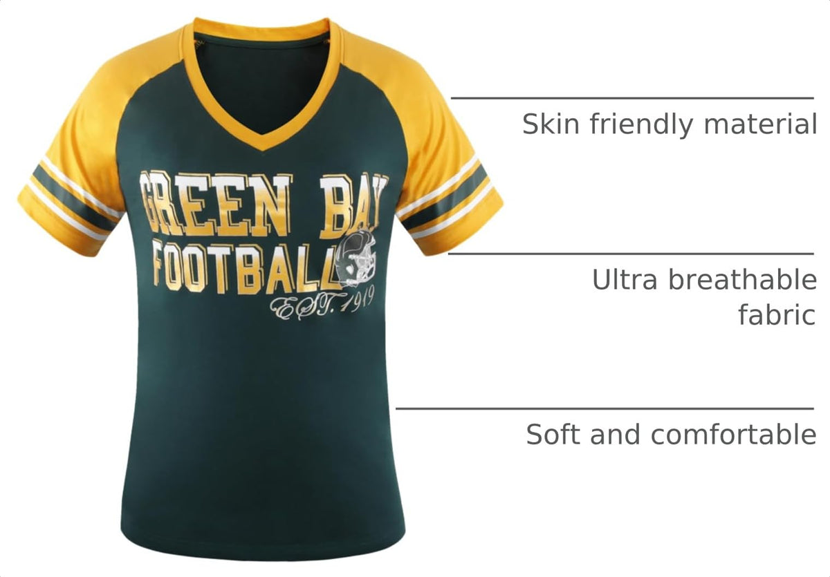 Simapak Womens Football Fans Athletic City Raglan T-Shirts - Green & Yellow (Size:2XL)