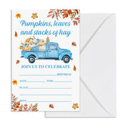 YGRBXJZD Fall Pumpkin Birthday Invitations Blue Truck 4x6 20 Sets Colorful