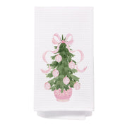 SPBL&L Chinoiserie Christmas Kitchen Towels Pink Bow Tree 16x24 Inch Set of 2