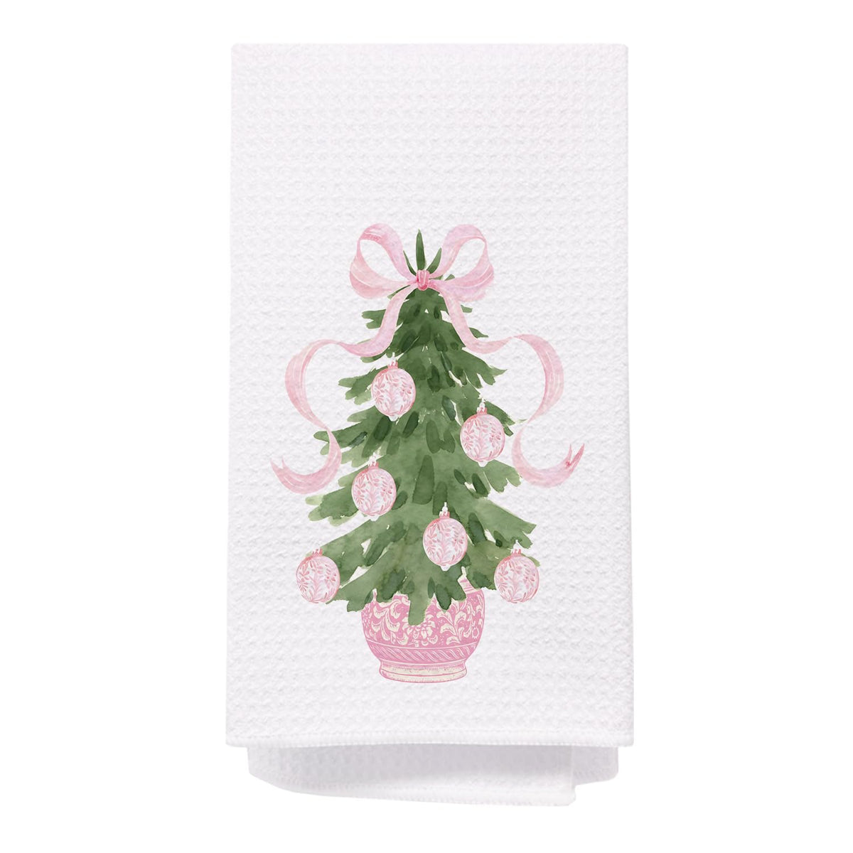 SPBL&L Chinoiserie Christmas Kitchen Towels Pink Bow Tree, 16 x 24 in, Set of 2