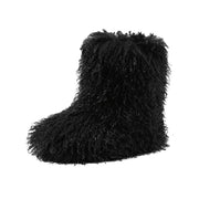 YXCFEWD Faux Mongolian Fur Boots for Women Winter Fluffy Fur Furry Boots for Girls Flat Heel Snow Boot(Short Mongolian Black, 9)