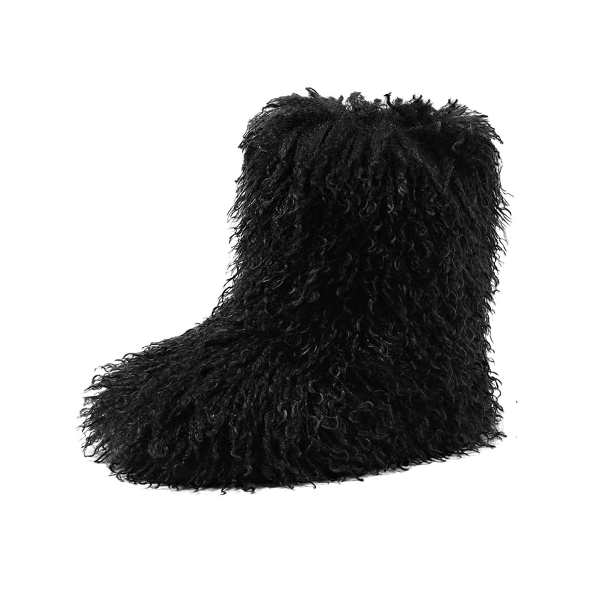 YXCFEWD Faux Mongolian Fur Boots for Women Winter Fluffy Fur Furry Boots for Girls Flat Heel Snow Boot(Short Mongolian Black, 8)