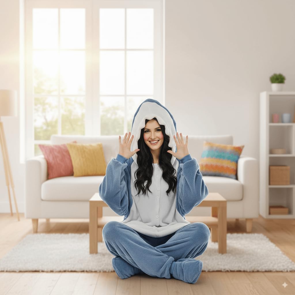 XXLOG Shark Blanket Hoodie Onesie Adults,Wearable Shark Sleeping Bag, Soft Cozy