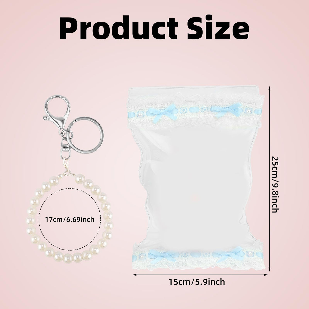 Tinoaly Clear PVC Doll Display Bag, 5.9 x 9.8 in, Pearl Keychain