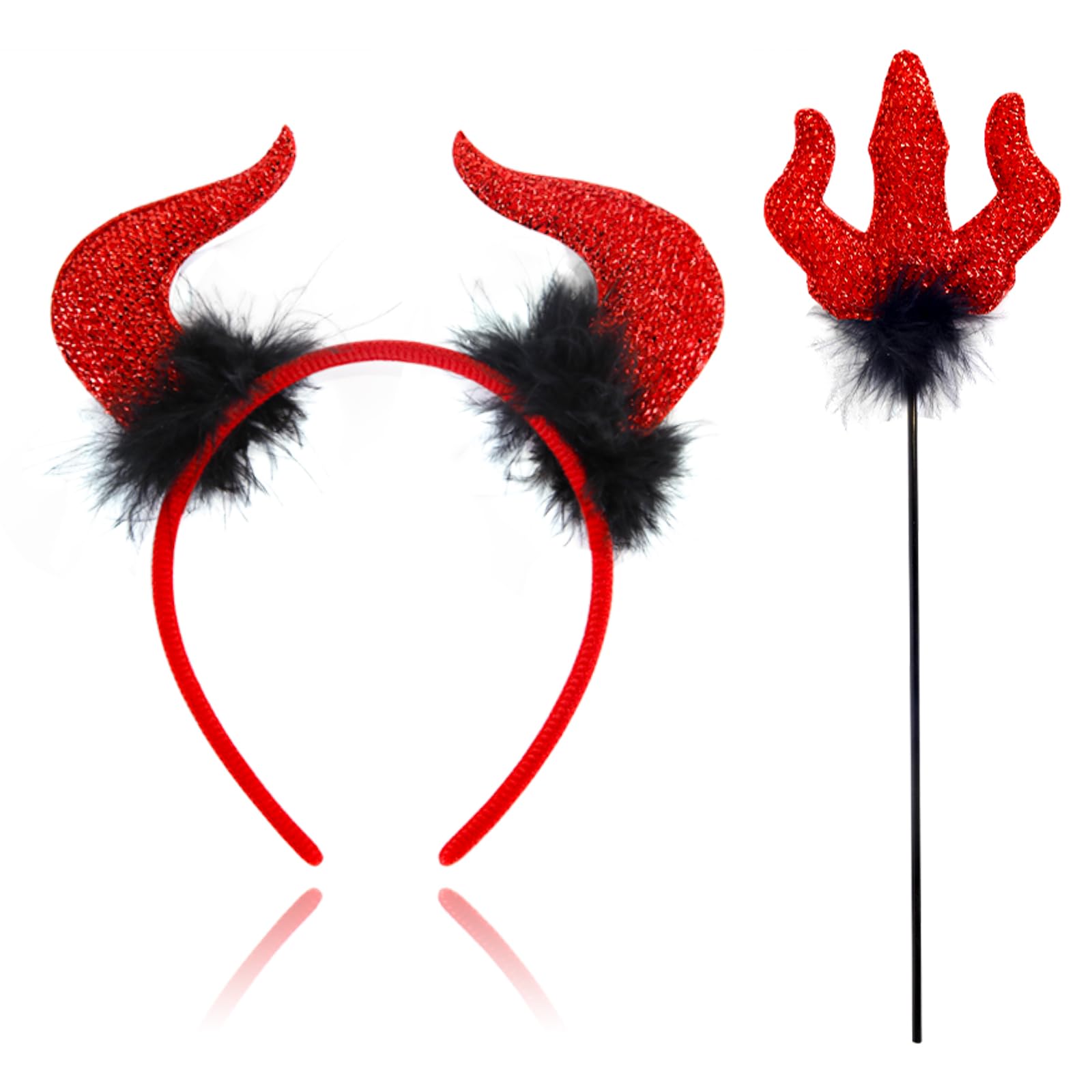 OIWLCI Red Devil Horns Headband with Pitchfork Halloween Costume Size General