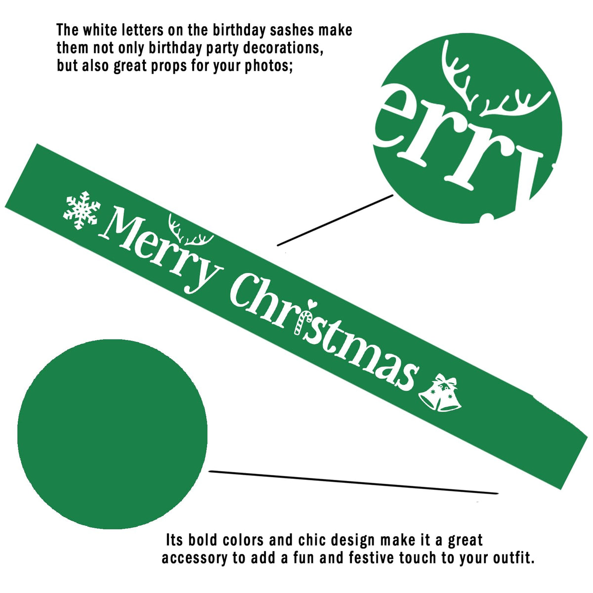 JXYCBZYing Merry Christmas Sash, Retro Sage Green Merry Christmas Party Sash, Xmas Holiday Sash, Merry Christmas Party Decorations, Ideas, Gifts, Jokes and Favors (Retro Sage Green + White)