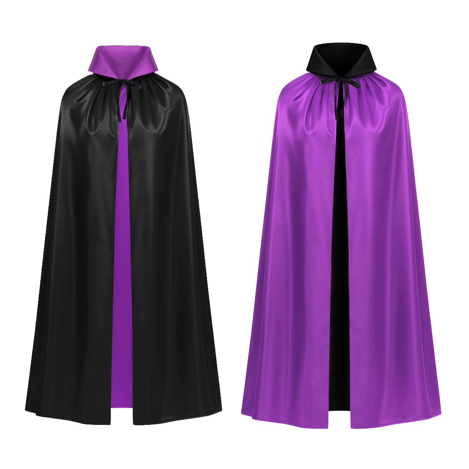 ROC PARTY Reversible Vampire Cape Black Purple Velvet Satin Hooded Cloak Size M