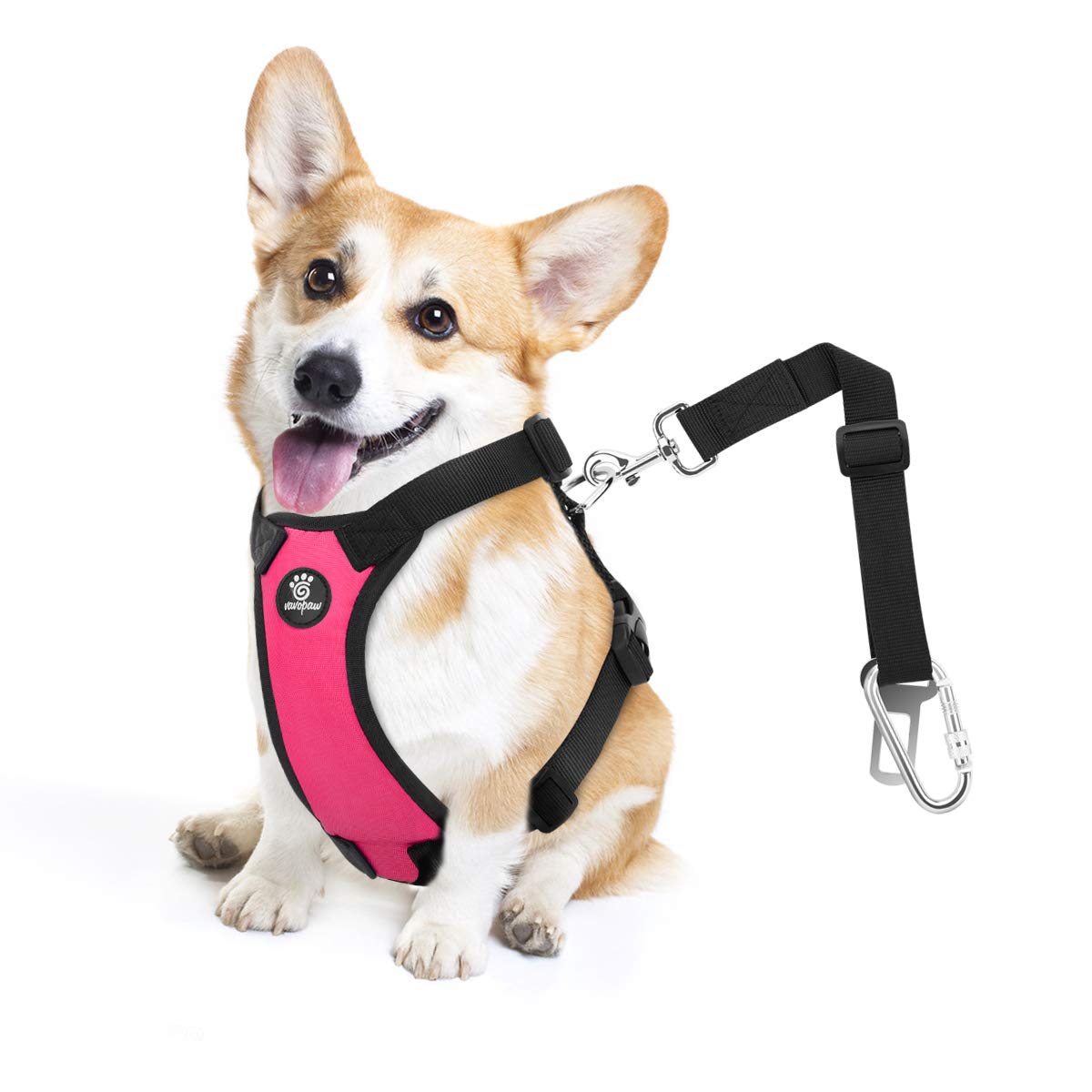 VavoPaw Dog Seat Belt Safety Vest Car Harness Adjustable Nylon S Magenta