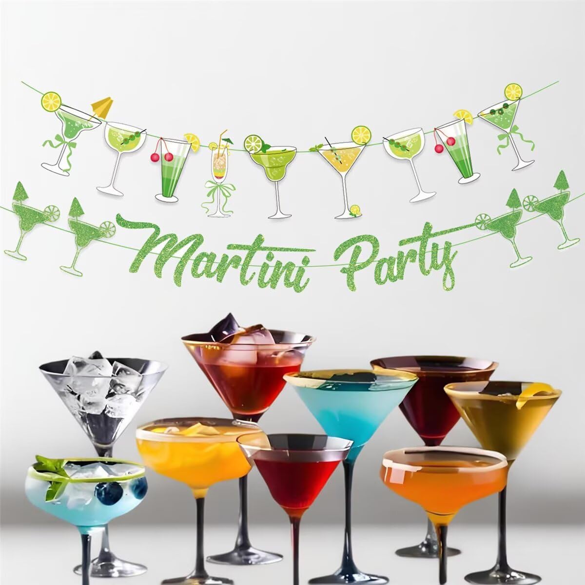NOFEZA Martini Party Banner Green Mojito Martini Garland Art Deco