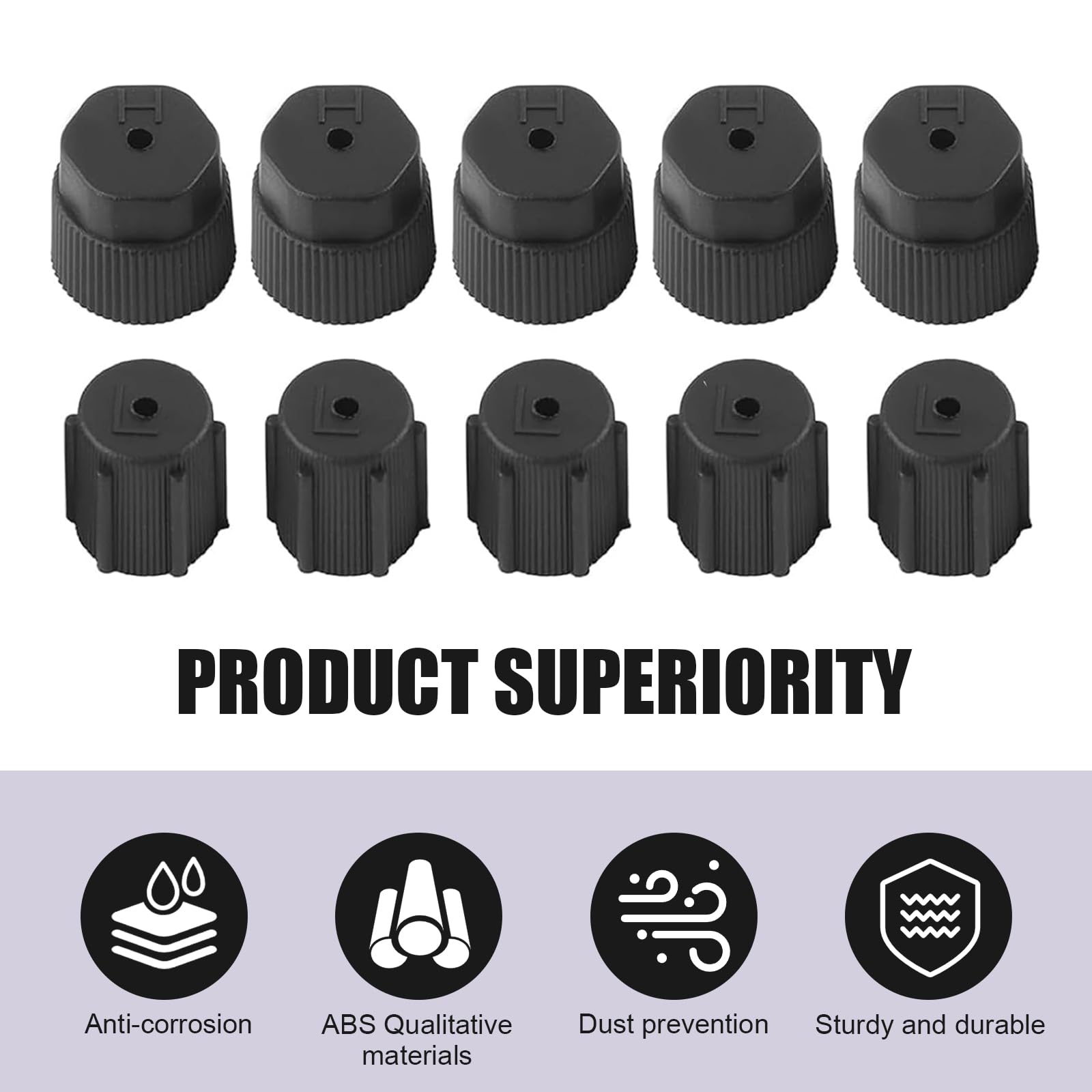 lekudo Car A/C Service Port Cap Kit 10pcs 0.5" Low & 0.6" High Pressure Black