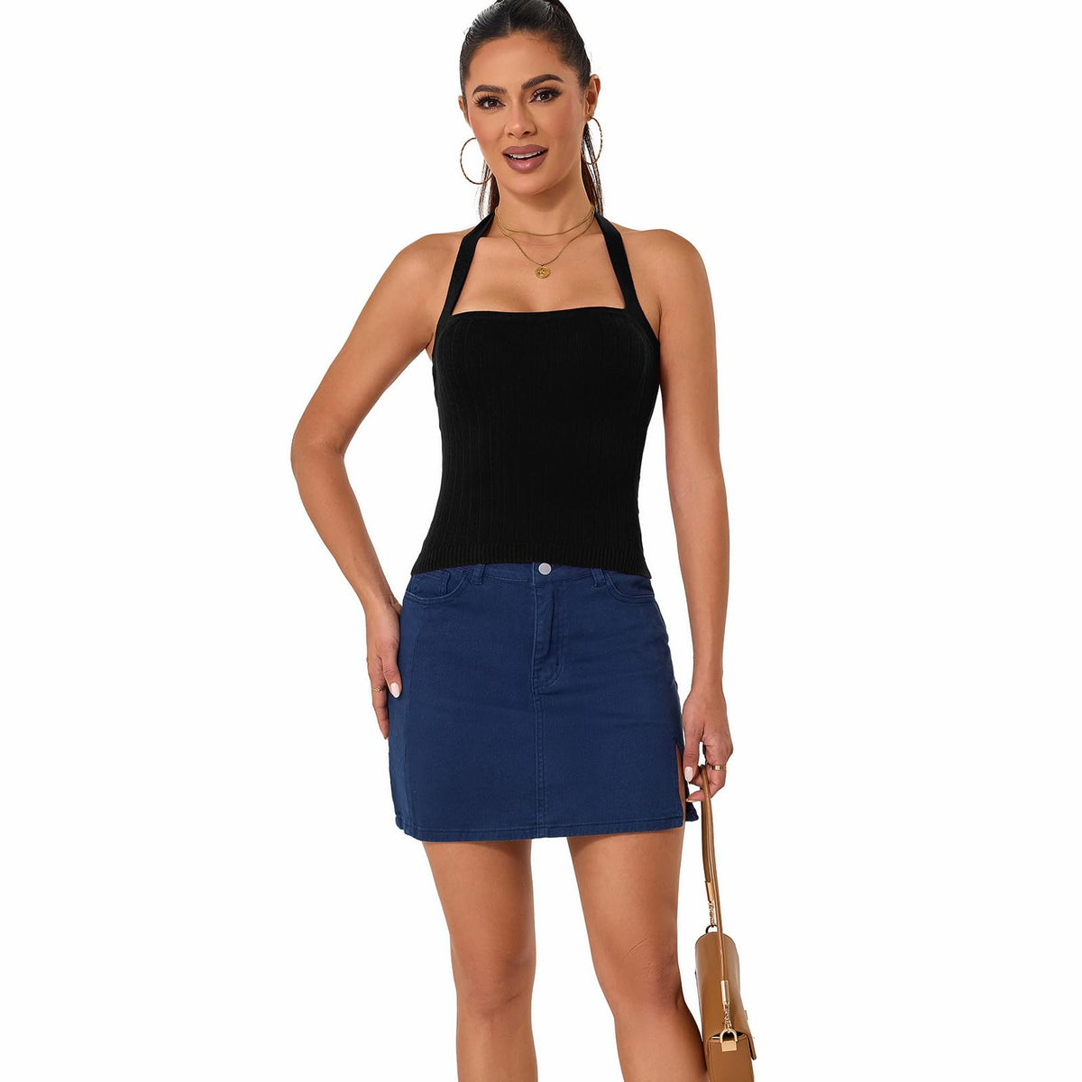 Betu Open Back Tops for Women Backless Going Out Tie Tank Top Ribbed Knit Sleeveless Fitted Crop Camisole Sexy Elegant Shirts Summer Basic Cami, Black, M